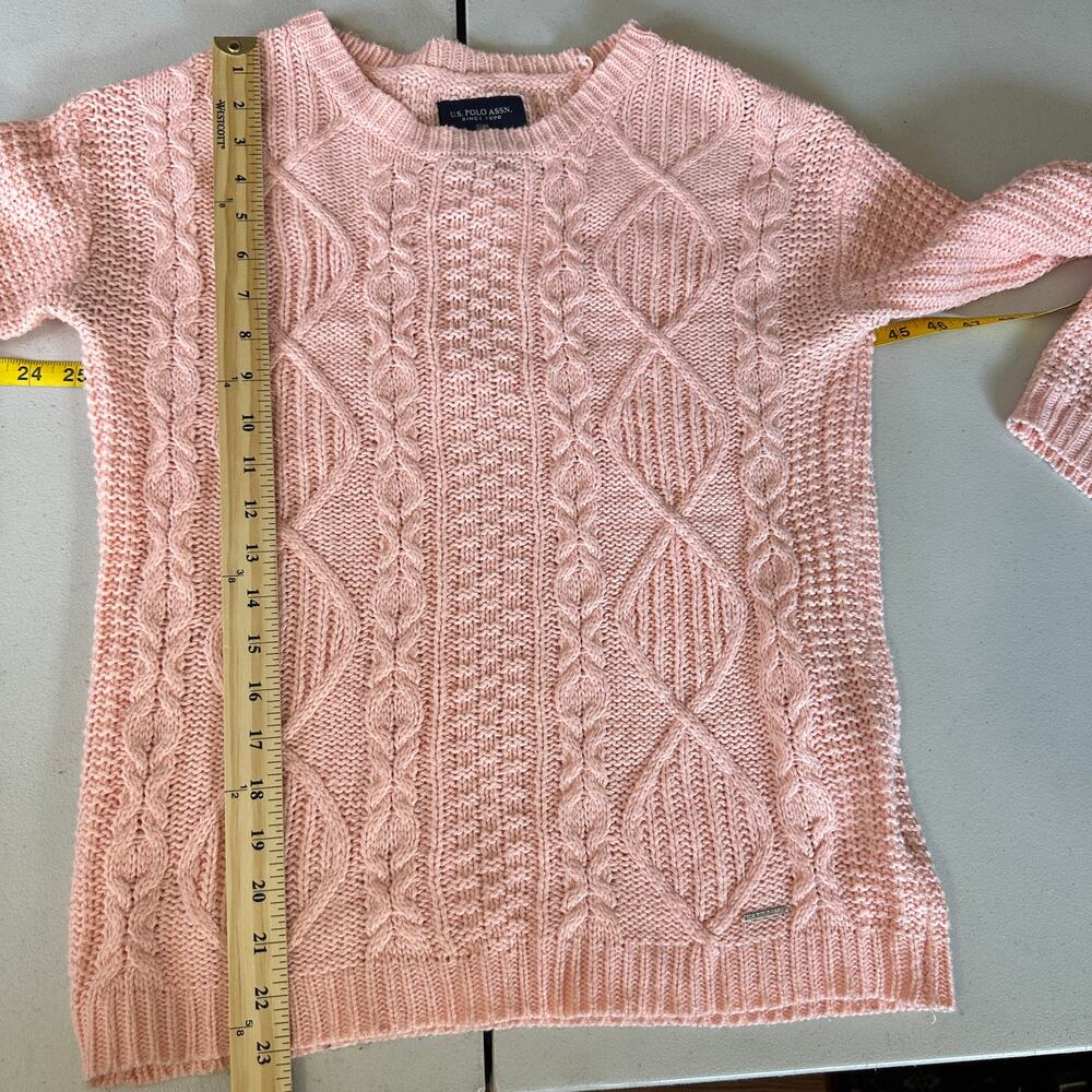 U.S. Polo Assn. Women's Chunky Cable Knit‎ Pink Sweater Size Medium - Picture 8 of 10